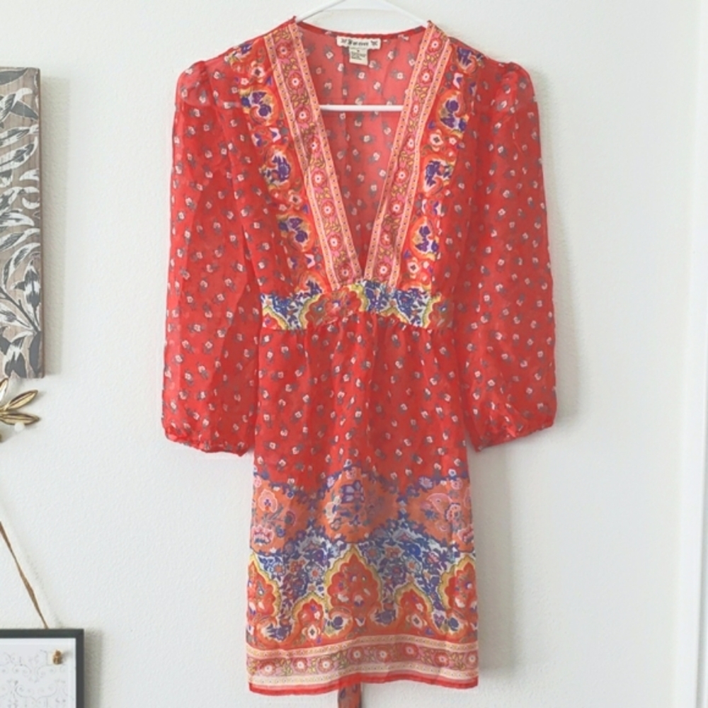 Vintage FOREVER 21 Sheer Floral Print Tunic Blouse Size M